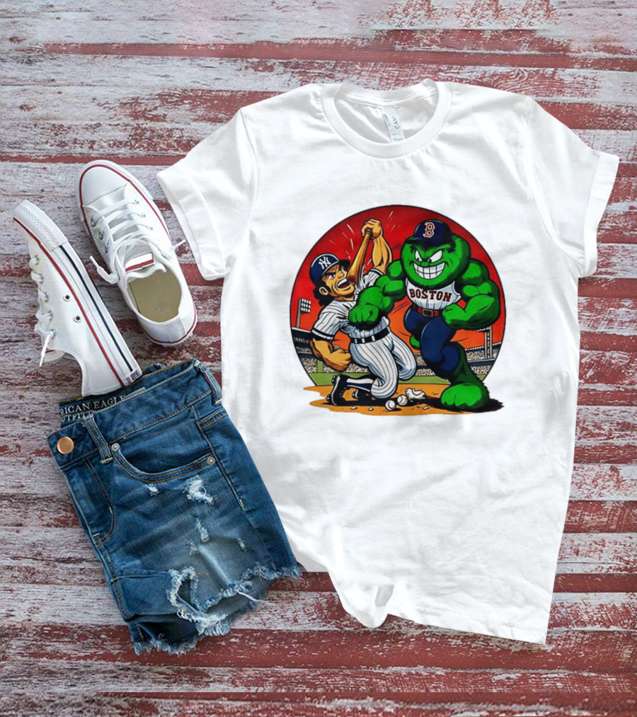 Boston Red Sox Vs New York Yankees Rivalry Cartoon Monsters Showdown T-Shirt