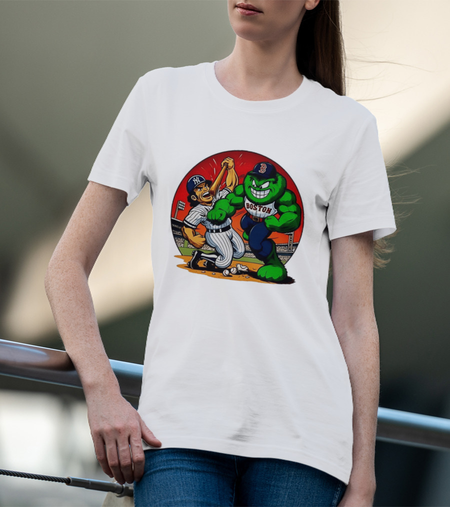 Boston Red Sox Vs New York Yankees Rivalry Cartoon Monsters Showdown T-Shirt