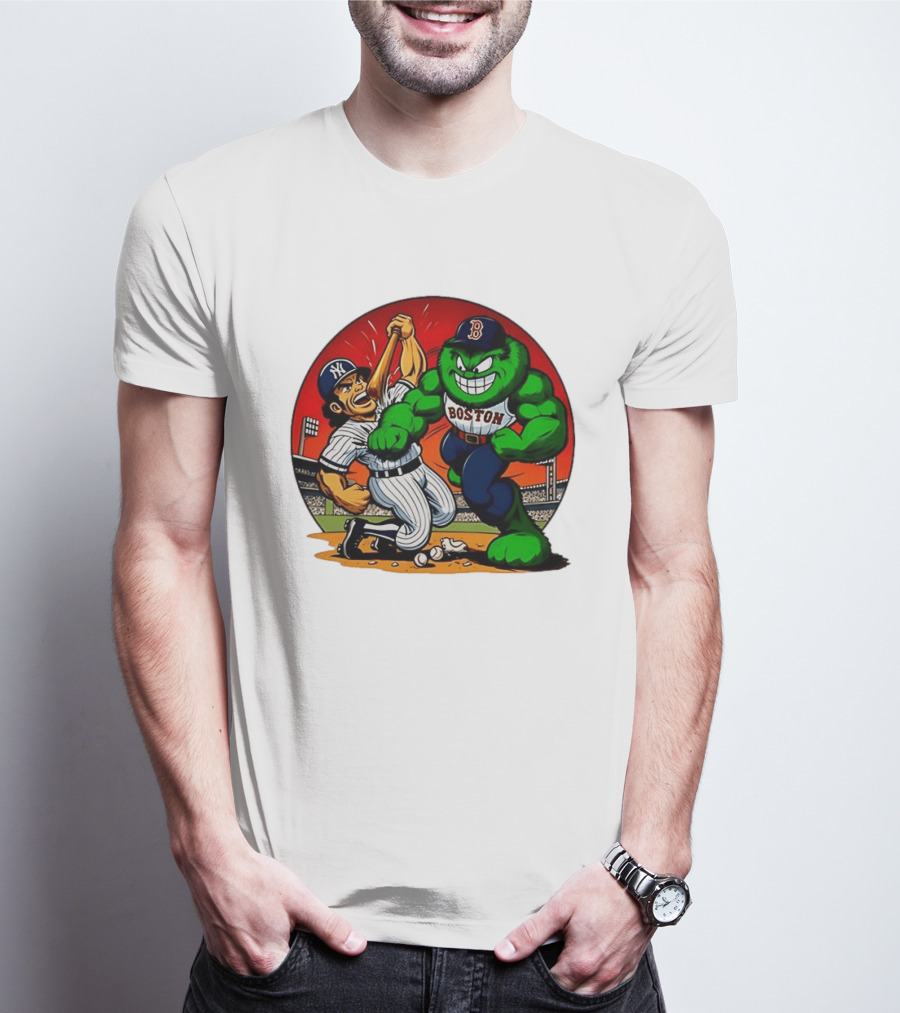 Boston Red Sox Vs New York Yankees Rivalry Cartoon Monsters Showdown T-Shirt