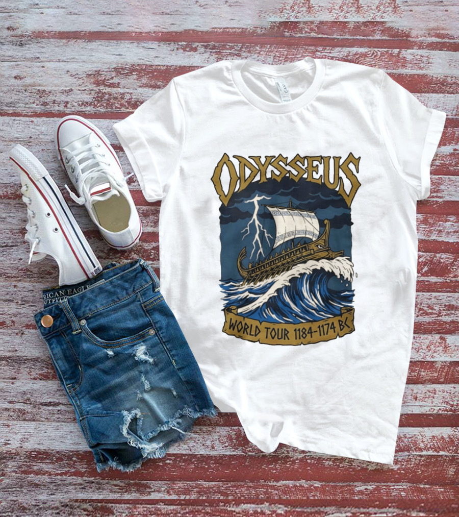 Odysseus World Tour 1184 1174 BC Viking Ship Adventure Wave Breaking Stormy Sea T-Shirt