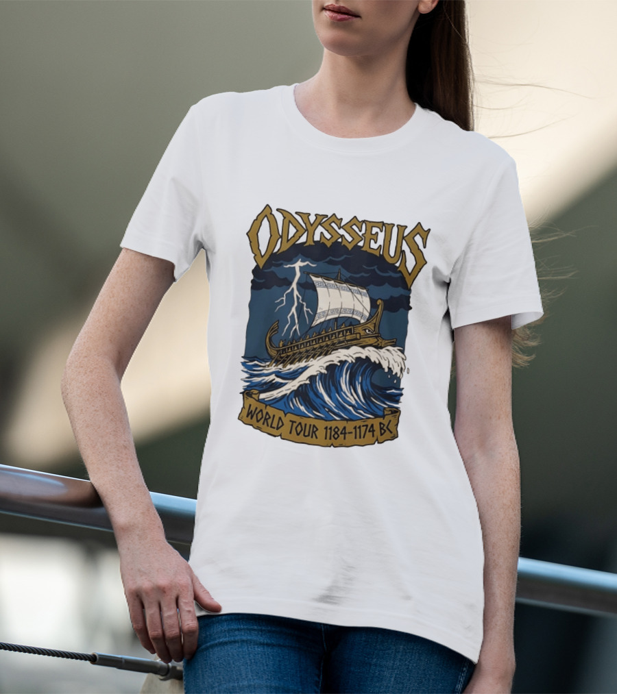 Odysseus World Tour 1184 1174 BC Viking Ship Adventure Wave Breaking Stormy Sea T-Shirt