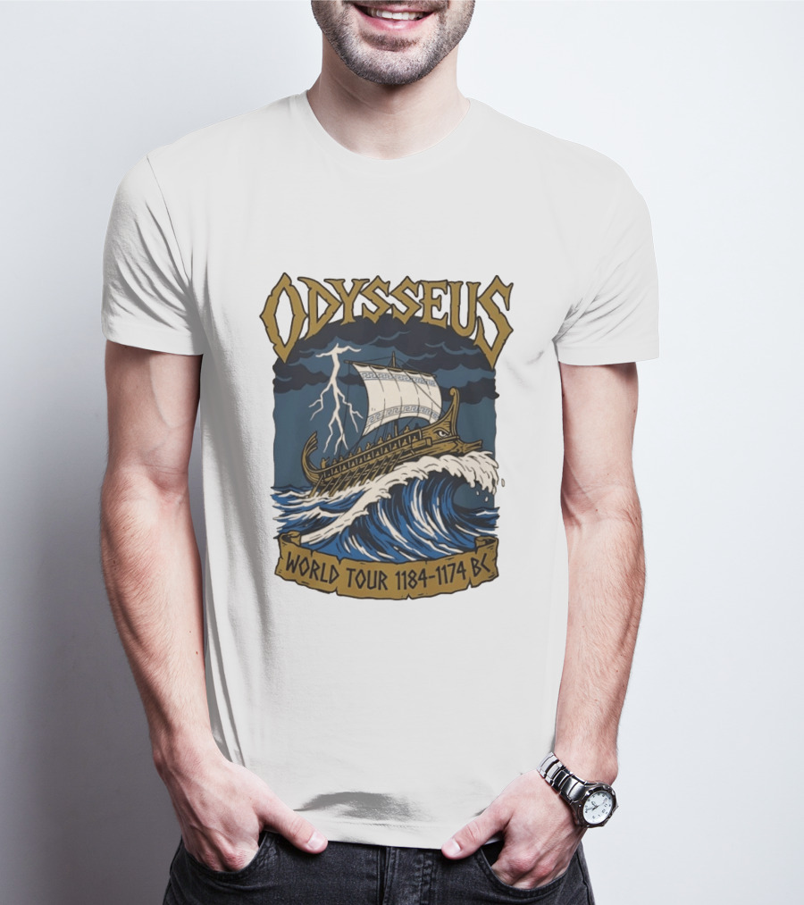 Odysseus World Tour 1184 1174 BC Viking Ship Adventure Wave Breaking Stormy Sea T-Shirt