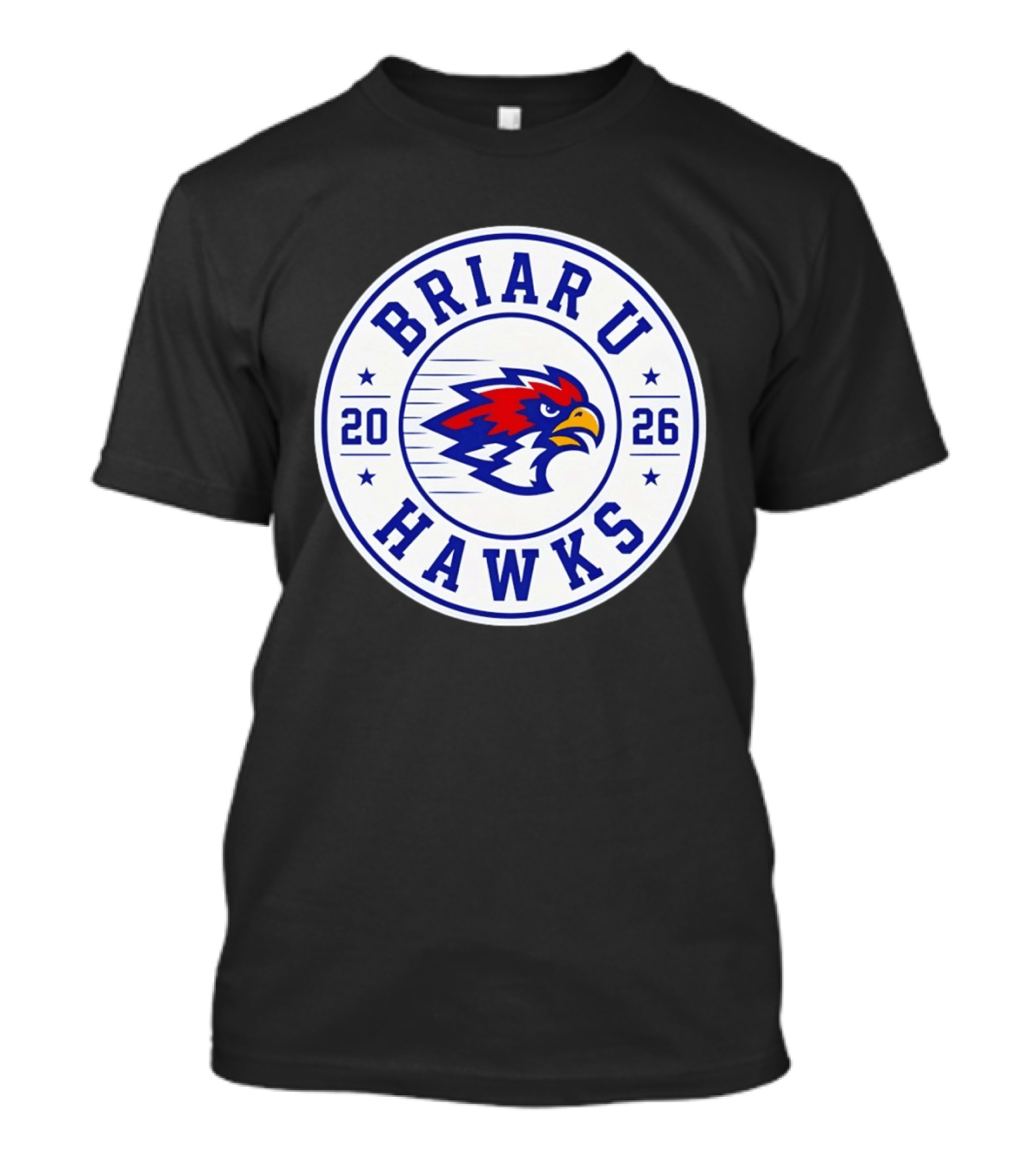 Briar U Hawks 2026 Circle Emblem Red Blue Hawk T-Shirt