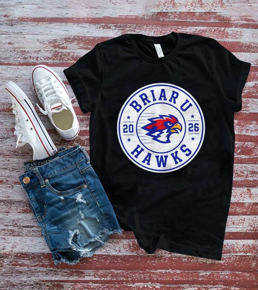 Briar U Hawks 2026 Circle Emblem Red Blue Hawk T-Shirt