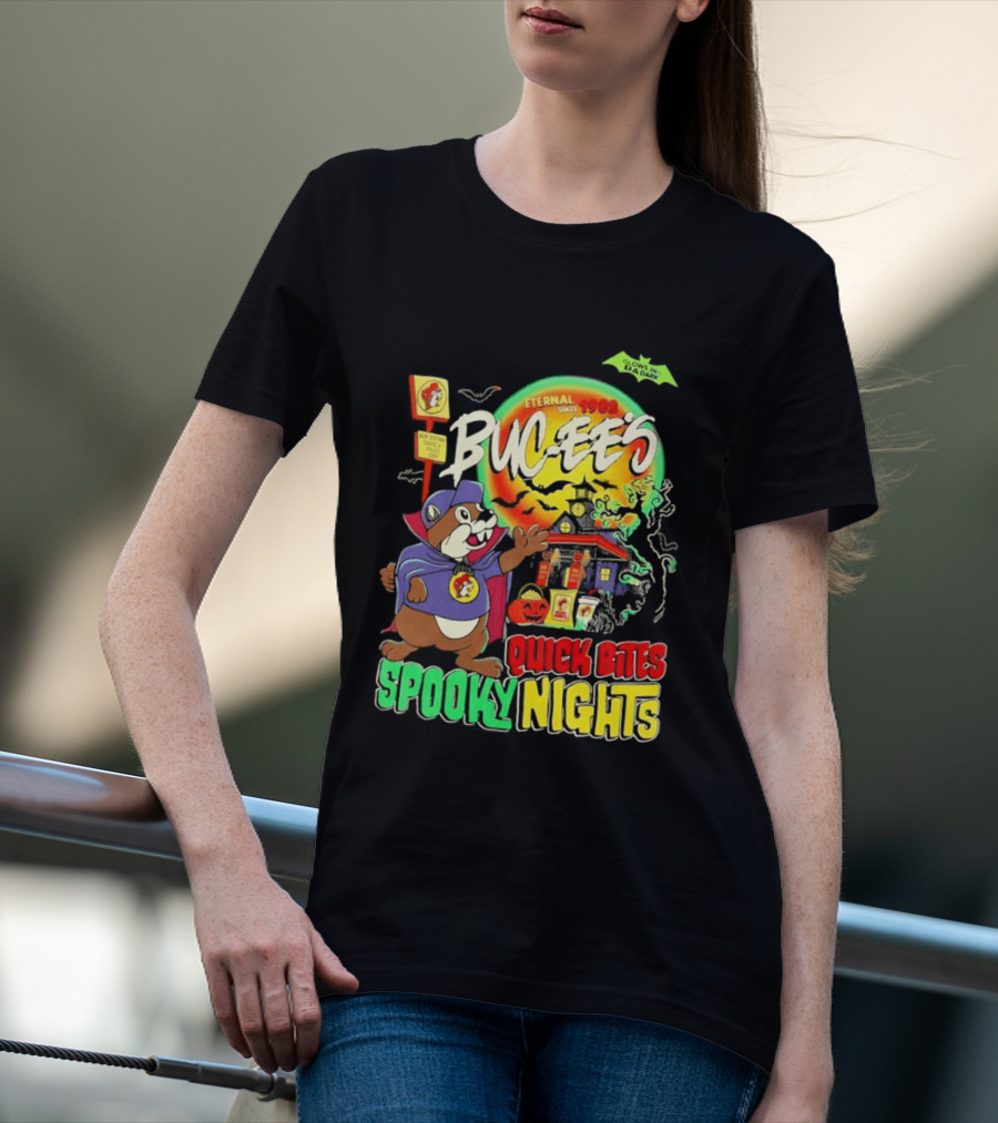 Buc Ee's Eternal Since 1982 Quick Bites Spooky Nights Halloween Glow In The Dark T-Shirt