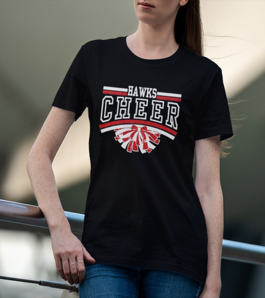 Hutchinson Hawks Cheer Maroon Glitter Bow Pom Pom T-Shirt