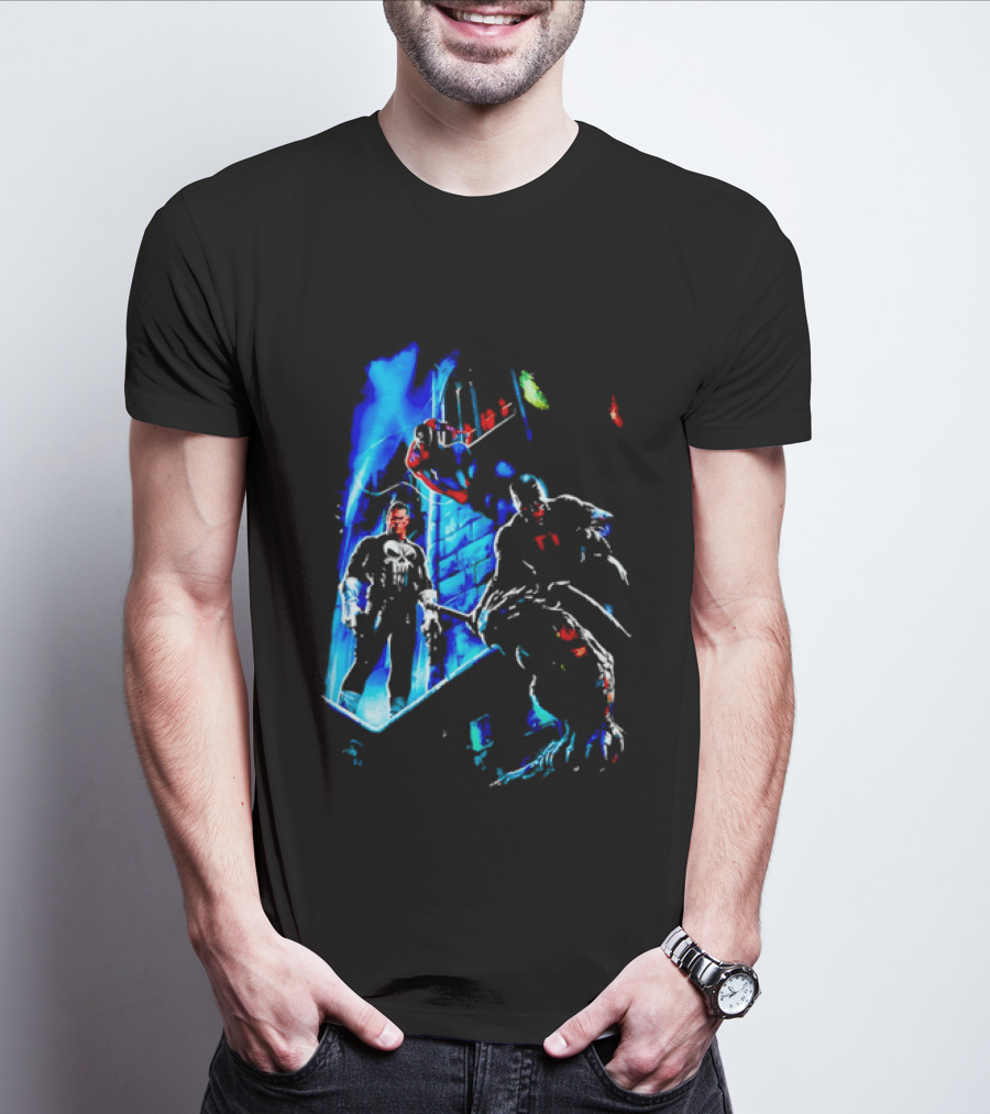 Marvel Comics Vigilante Action The Punisher Spider Man Daredevil Urban Battle Scene T-Shirt