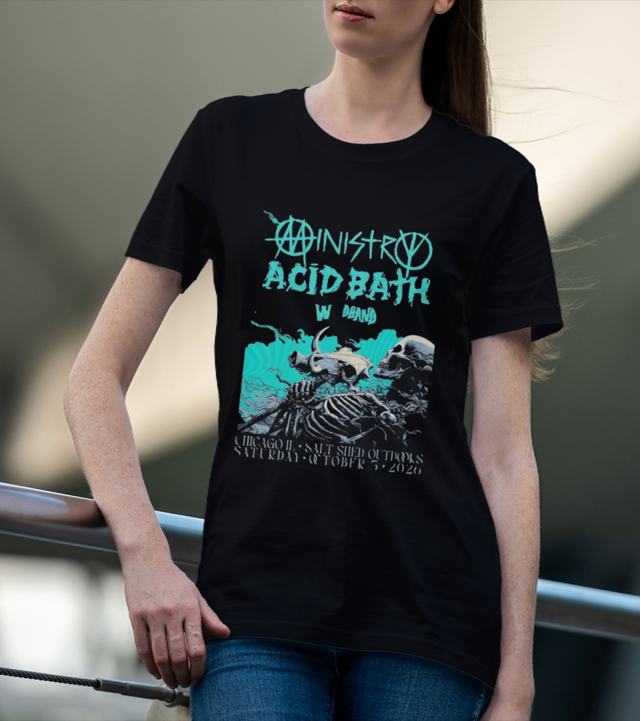 Ministry X Acid Bath Windhand Chicago IL Salt Shed Outdoors October 3 2026 Skeletons And Sea Monster T-Shirt