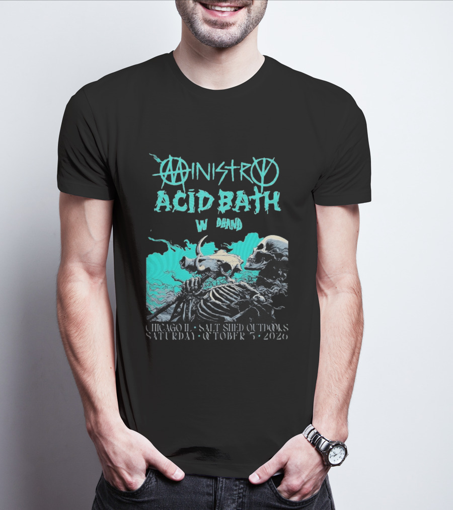 Ministry X Acid Bath Windhand Chicago IL Salt Shed Outdoors October 3 2026 Skeletons And Sea Monster T-Shirt