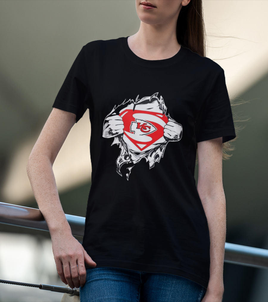 Kansas City Chiefs Superman Rip KC Logo Fan Pride T-Shirt