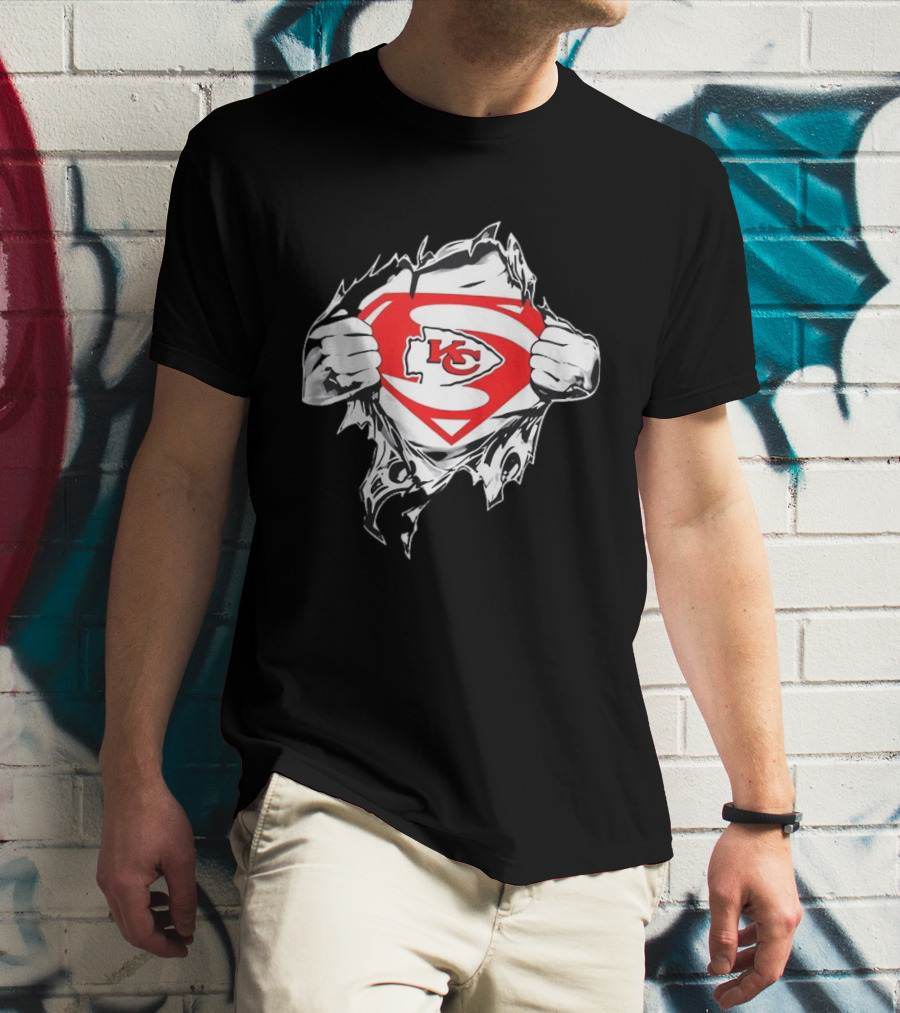 Kansas City Chiefs Superman Rip KC Logo Fan Pride T-Shirt