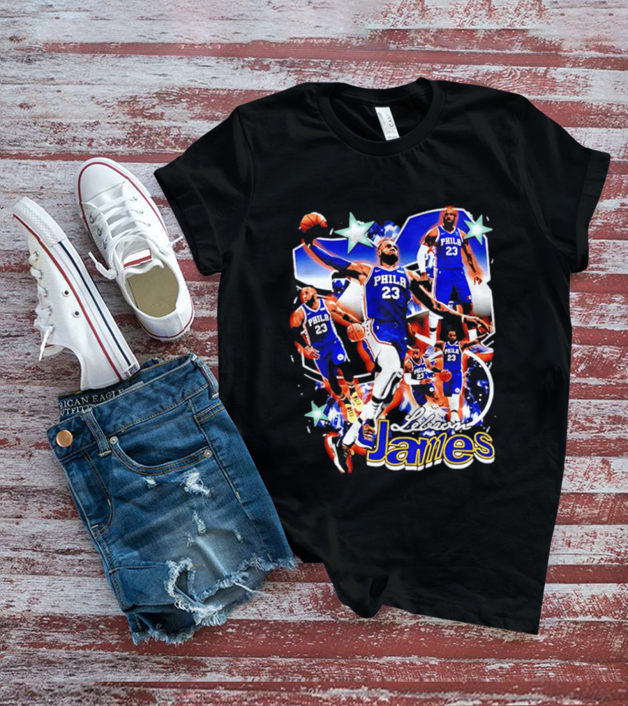 LeBron James Phila 23 Basketball Collage Stars T-Shirt