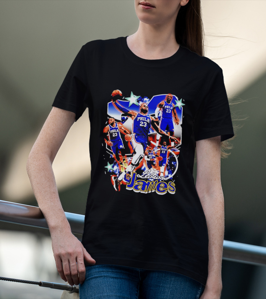 LeBron James Phila 23 Basketball Collage Stars T-Shirt