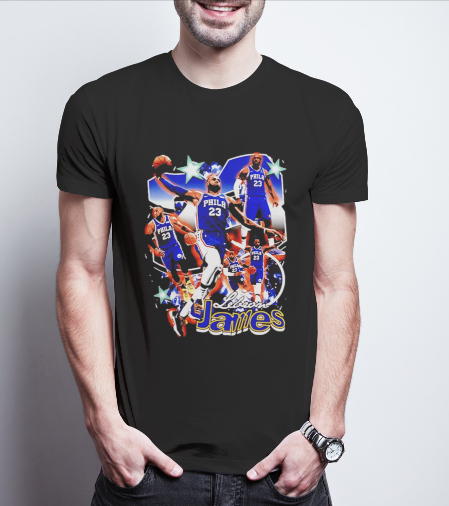 LeBron James Phila 23 Basketball Collage Stars T-Shirt