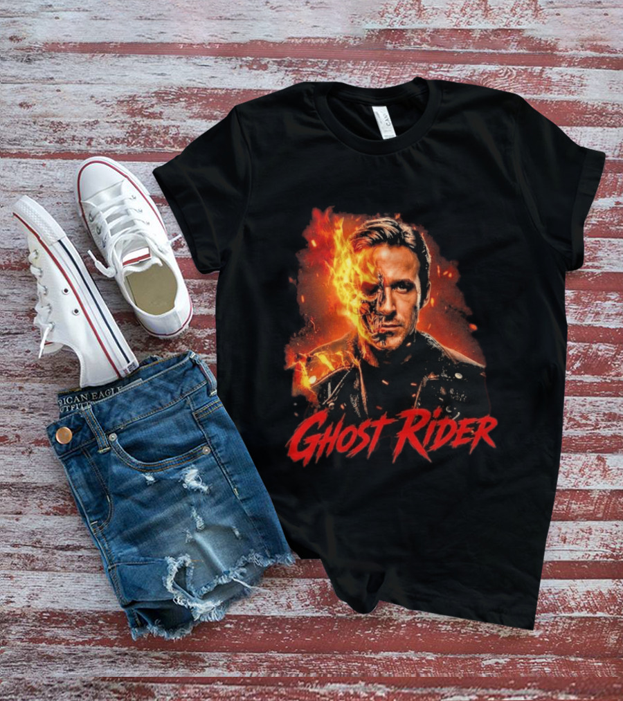 Ryan Gosling Ghost Rider Fiery Half Face Marvel T-Shirt