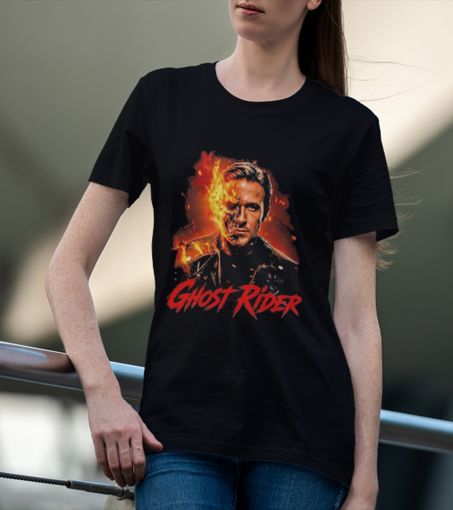 Ryan Gosling Ghost Rider Fiery Half Face Marvel T-Shirt