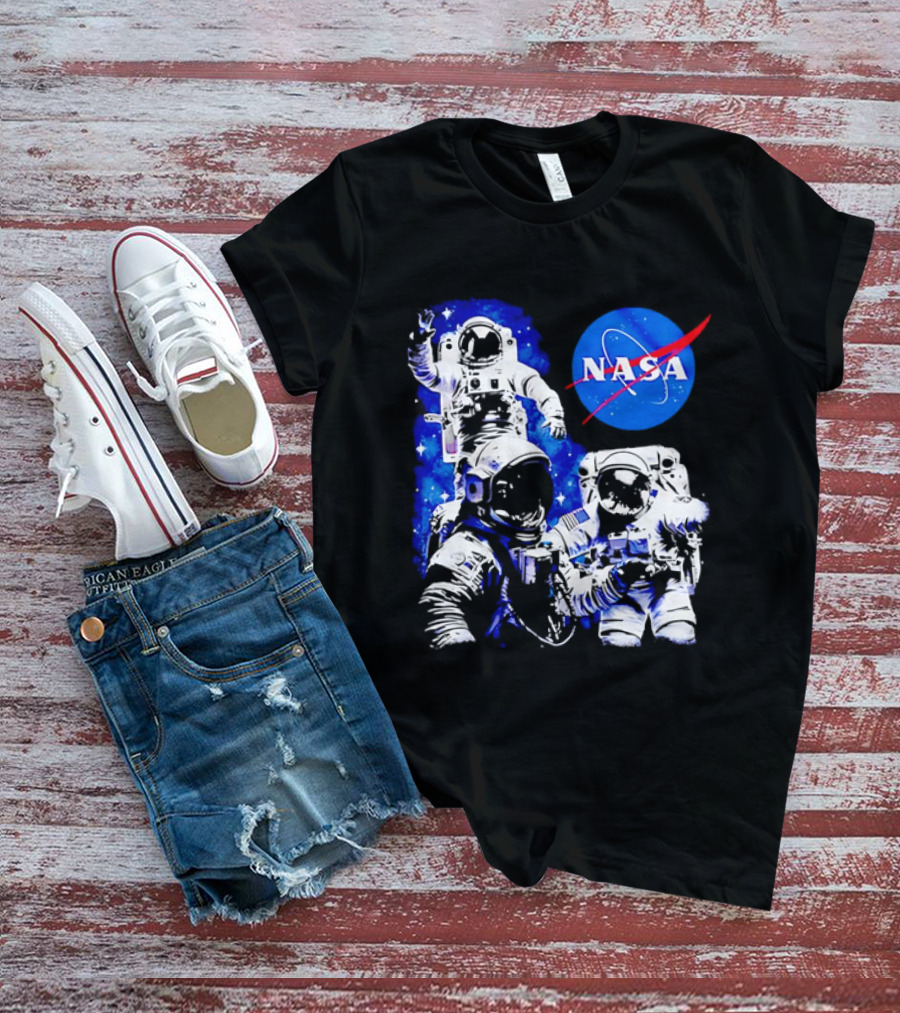 NASA Space Exploration Three Astronauts Floating In Deep Space T-Shirt