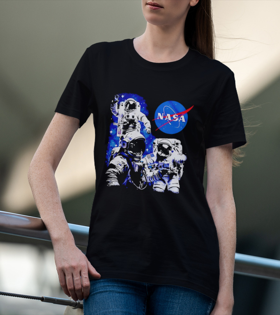 NASA Space Exploration Three Astronauts Floating In Deep Space T-Shirt