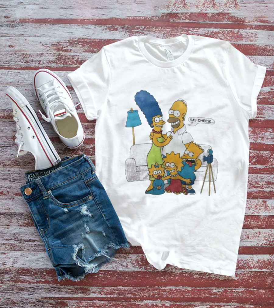 Jayden Daniels Simpsons Family Say Cheese White Couch Scene T-Shirt