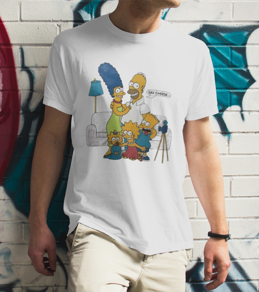 Jayden Daniels Simpsons Family Say Cheese White Couch Scene T-Shirt