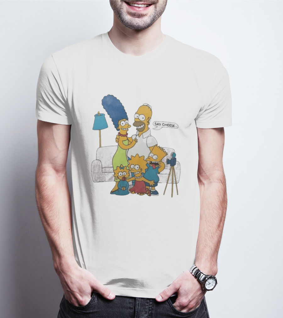 Jayden Daniels Simpsons Family Say Cheese White Couch Scene T-Shirt