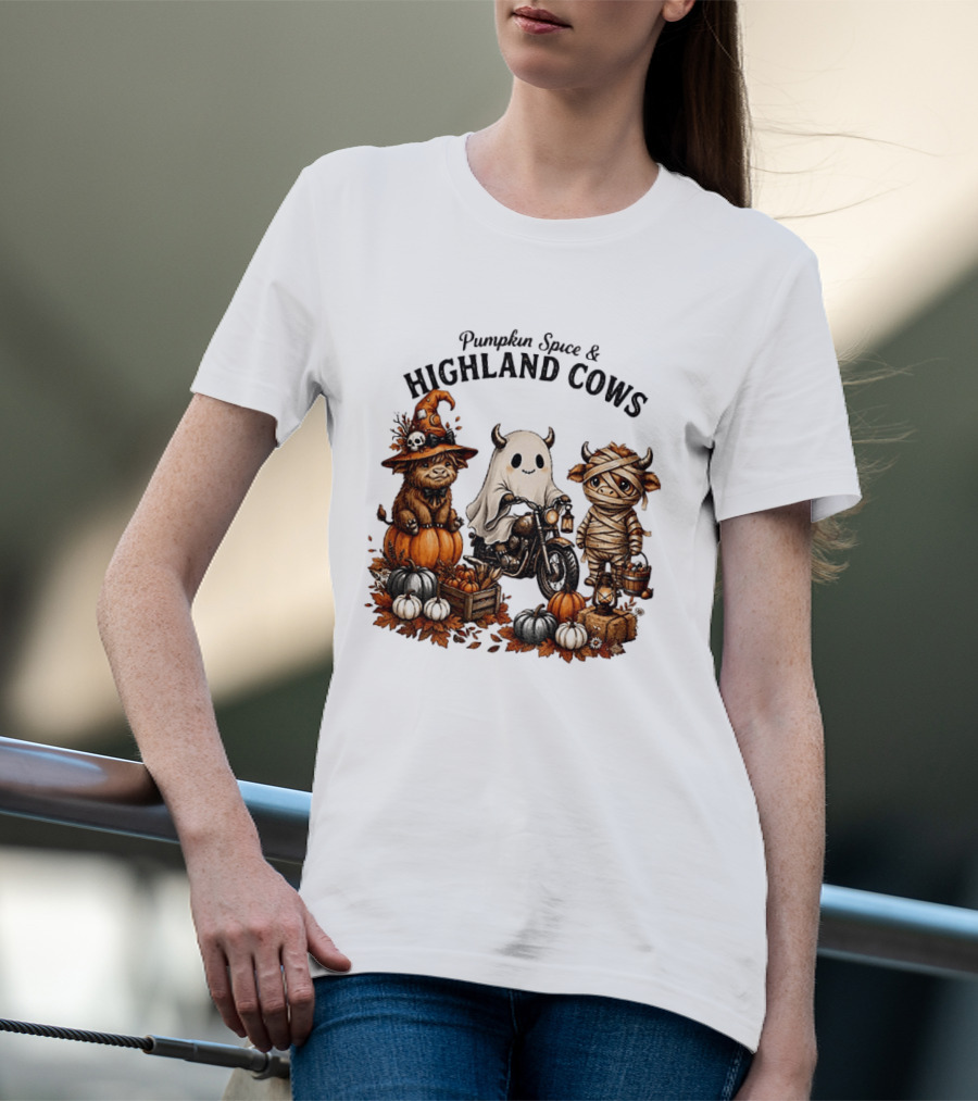 Pumpkin Spice And Highland Cows Halloween Fun T-Shirt