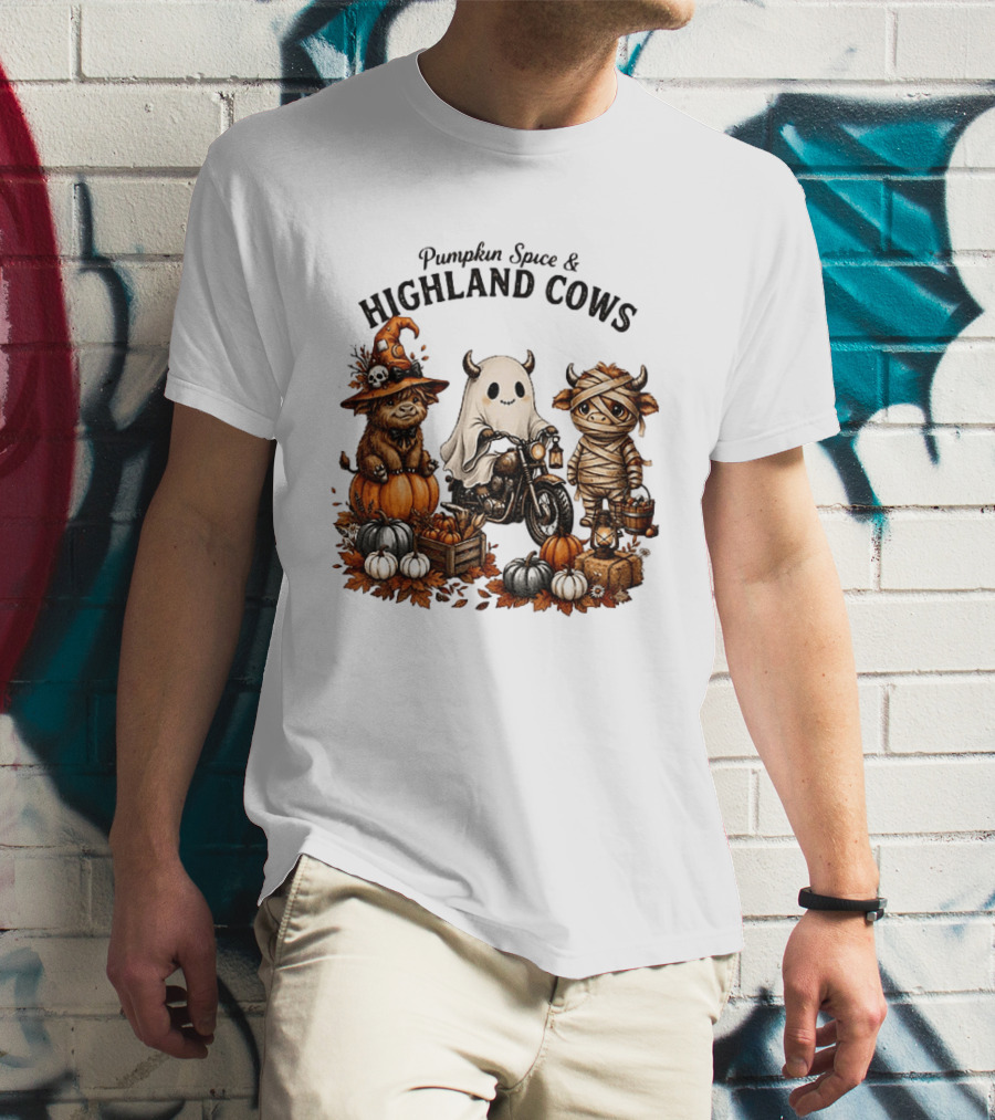 Pumpkin Spice And Highland Cows Halloween Fun T-Shirt