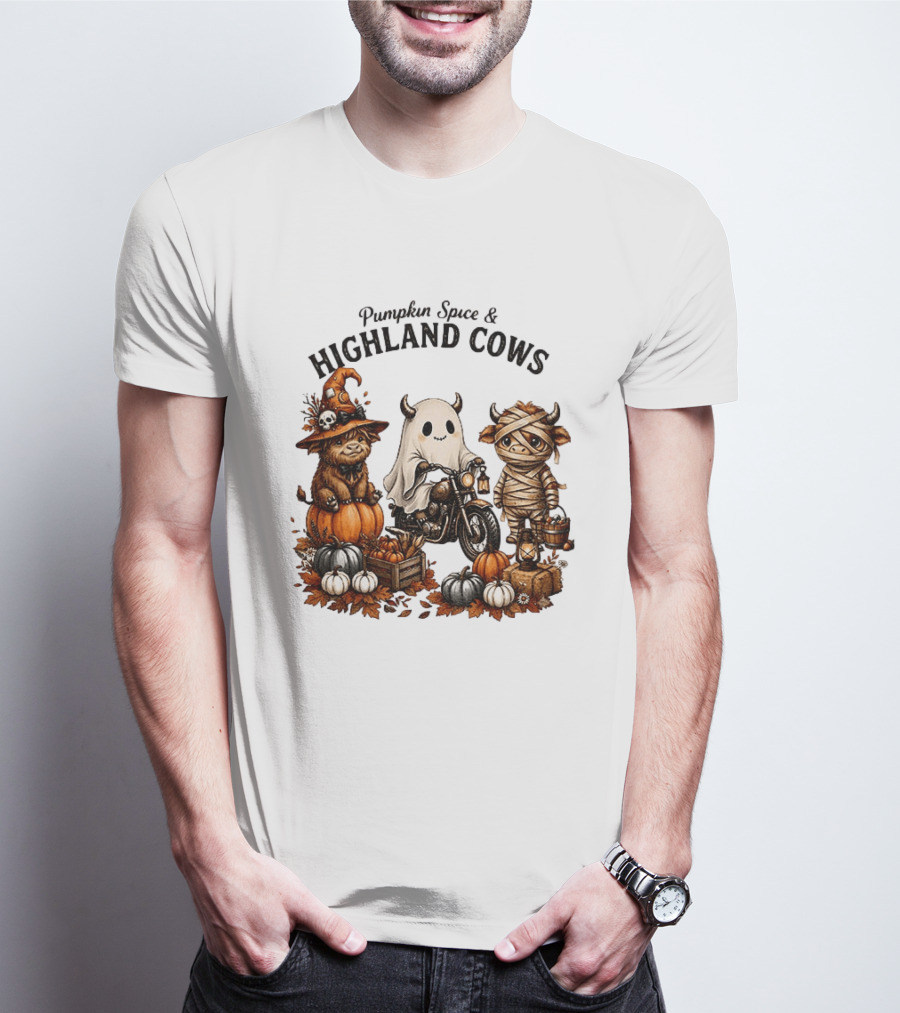 Pumpkin Spice And Highland Cows Halloween Fun T-Shirt