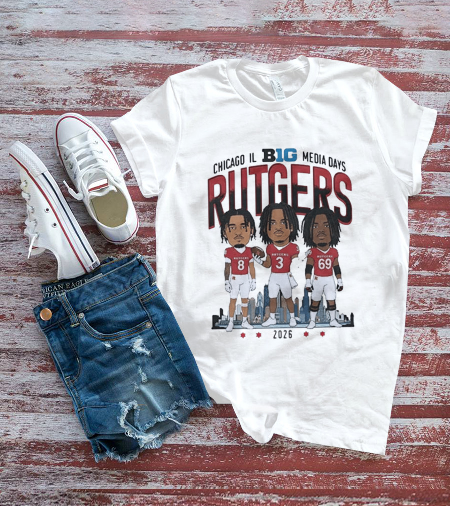 Chicago IL Big Ten Media Days 2026 Rutgers Scarlet Knights Caricature T-Shirt
