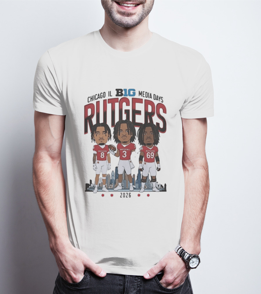 Chicago IL Big Ten Media Days 2026 Rutgers Scarlet Knights Caricature T-Shirt