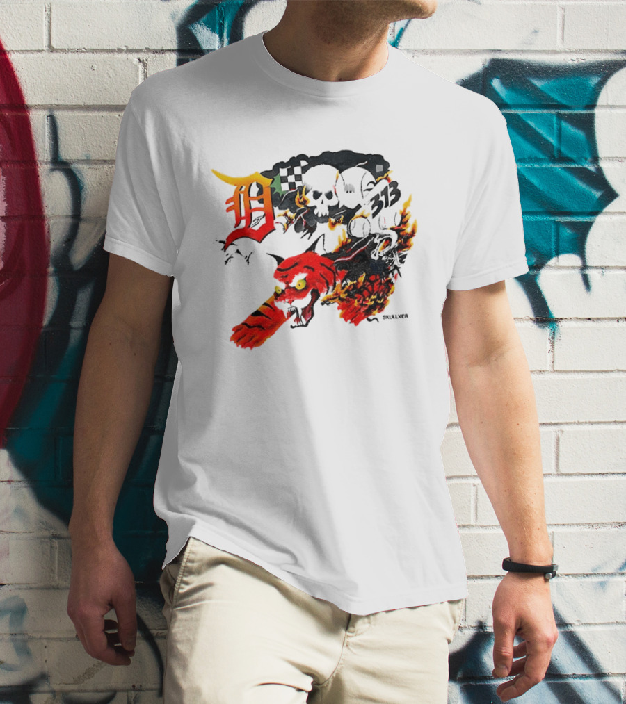 Skullxer 313 Detroit Tigers MLB 2026 With Flaming Devil And Skulls T-Shirt