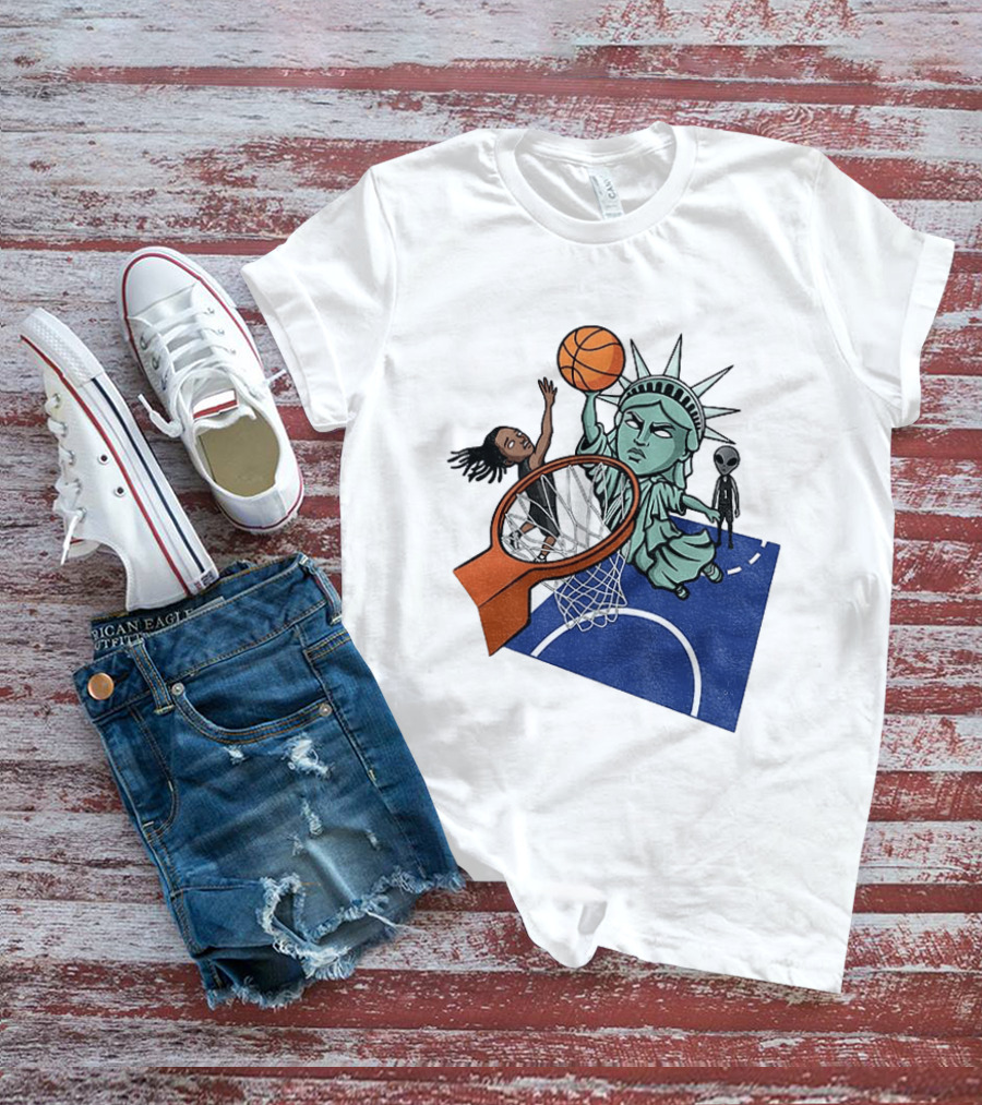 Statue Of Liberty OG Anunoby New York Knicks Basketball NBA Cartoon T-Shirt
