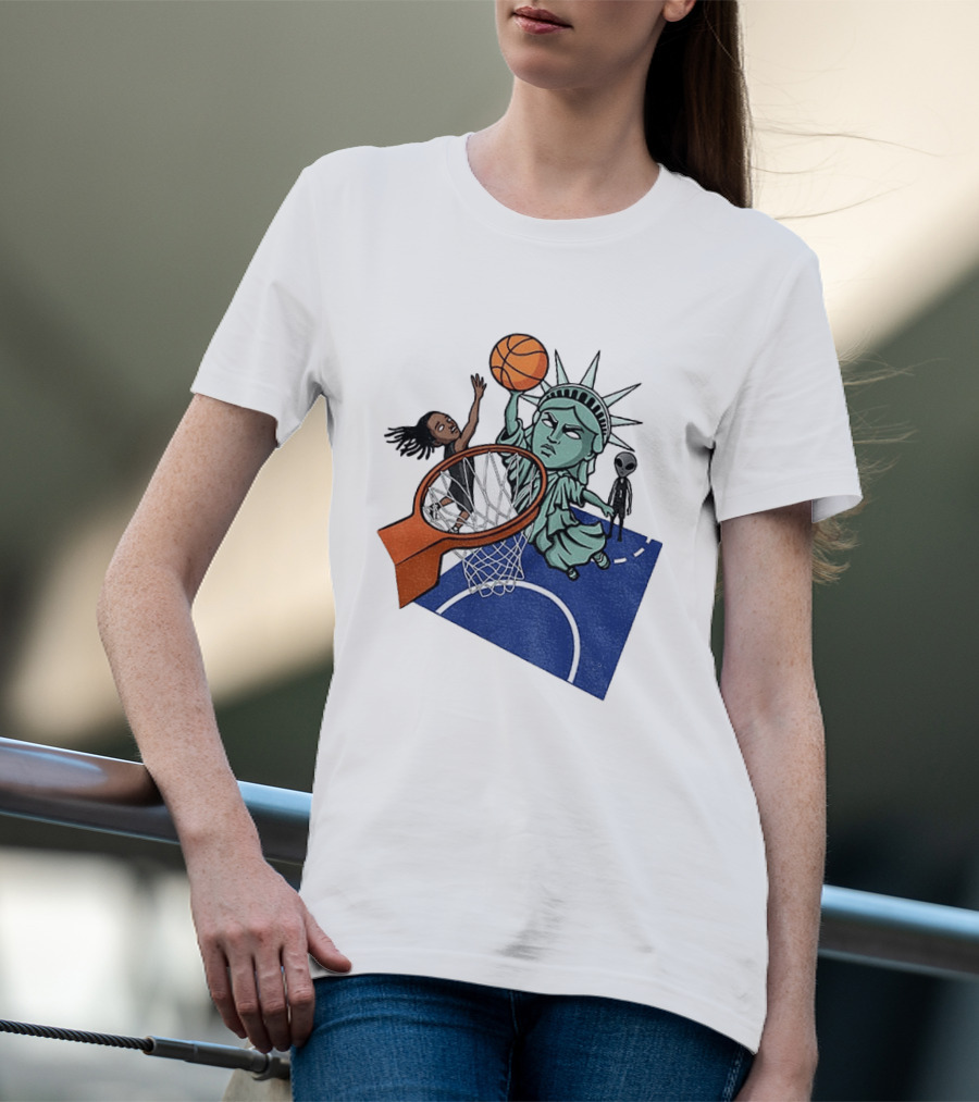 Statue Of Liberty OG Anunoby New York Knicks Basketball NBA Cartoon T-Shirt