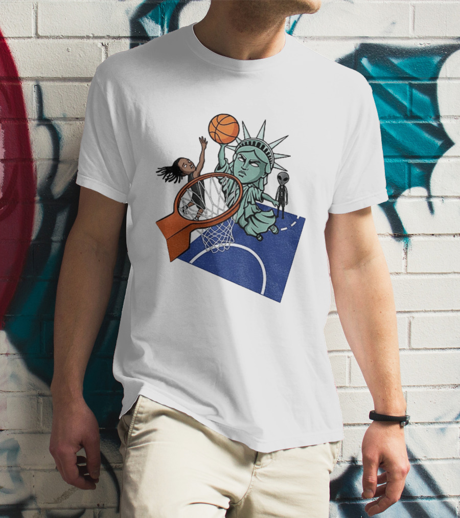 Statue Of Liberty OG Anunoby New York Knicks Basketball NBA Cartoon T-Shirt