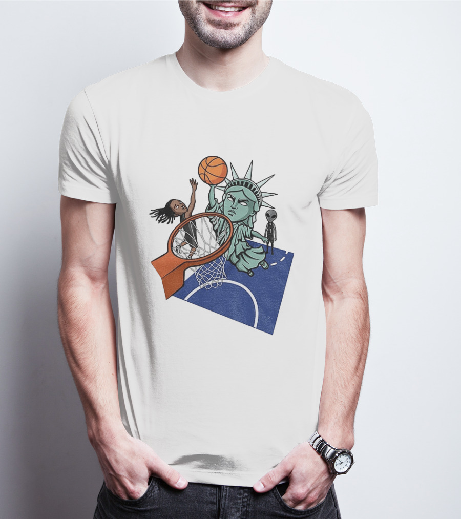 Statue Of Liberty OG Anunoby New York Knicks Basketball NBA Cartoon T-Shirt