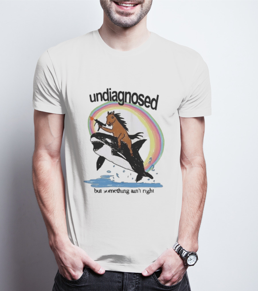 Undiagnosed Horse Riding Orca But Something Ain't Right Gun Rainbow T-Shirt