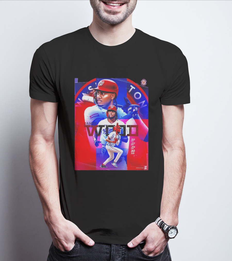 James Wood Washington Nationals .272 AVG .398 OBP 30 HR Collage T-Shirt