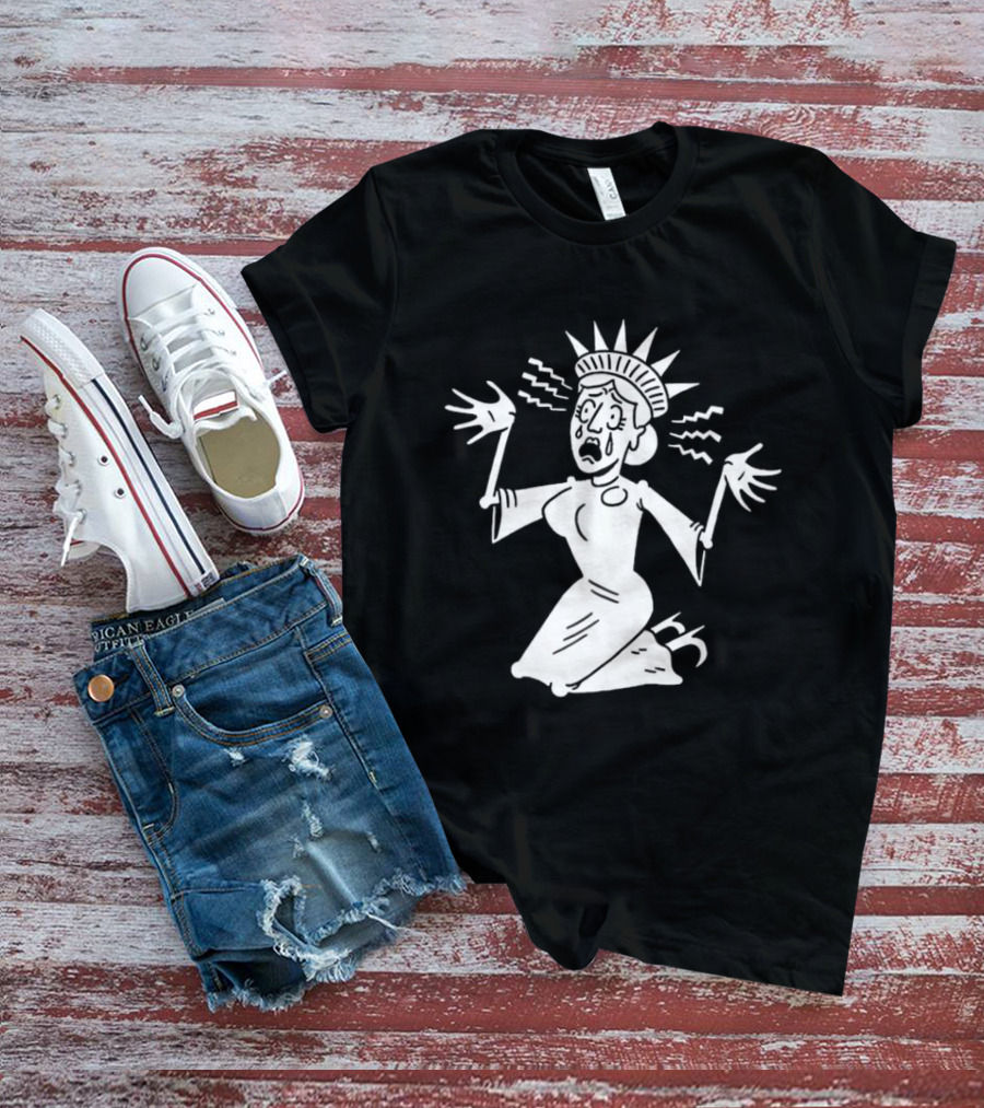 Lady Liberty Patriotic Panic Cartoon Sketch Yankee Doodle Distress T-Shirt