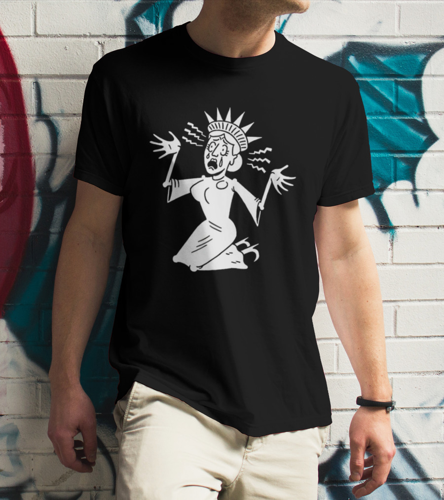 Lady Liberty Patriotic Panic Cartoon Sketch Yankee Doodle Distress T-Shirt