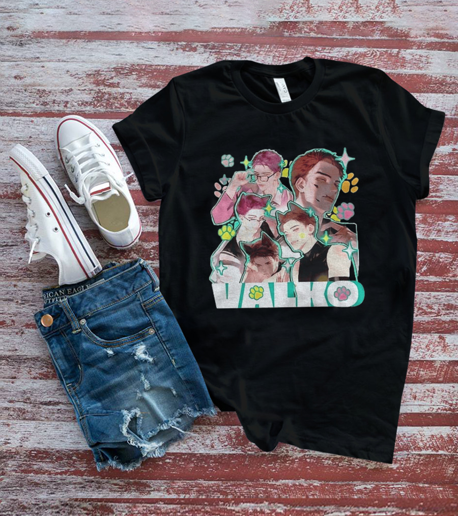 Valko Anime Characters And Colorful Paw Prints T-Shirt