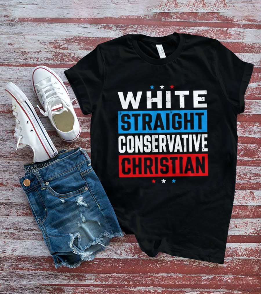 White Straight Conservative Christian Patriotic Stars Blue Red T-Shirt