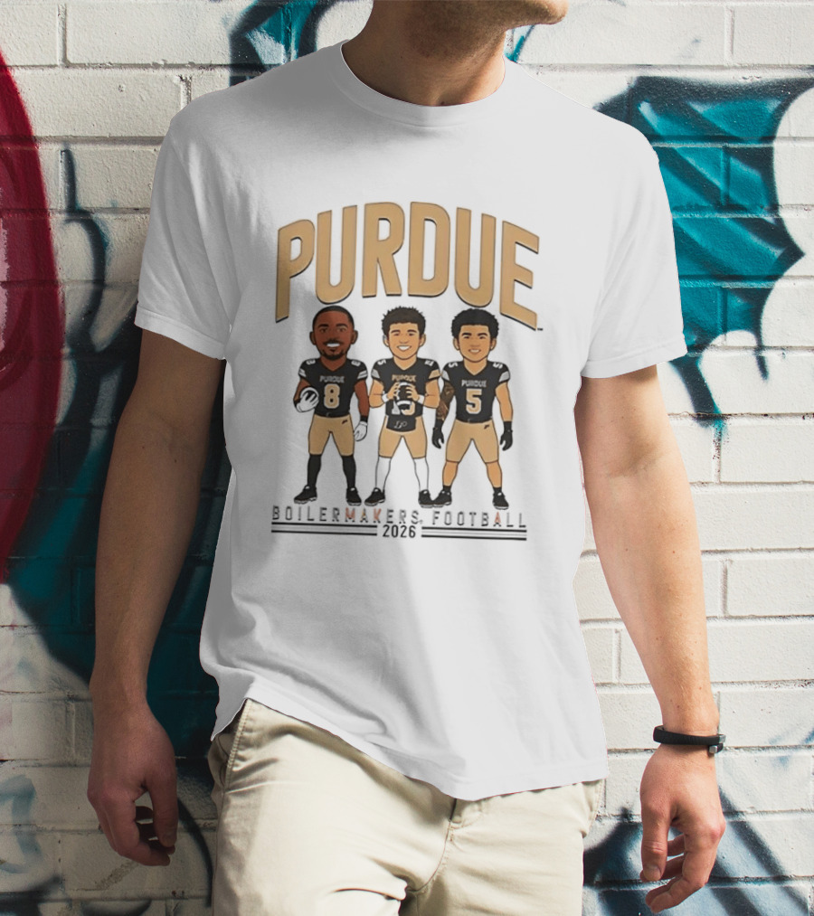 Purdue Boilermakers Football 2026 Three Cartoon Players T-Shirt