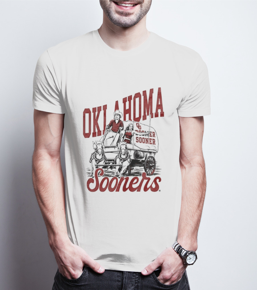 Oklahoma Sooners Boomer Sooner Horse Drawn Wagon T-Shirt