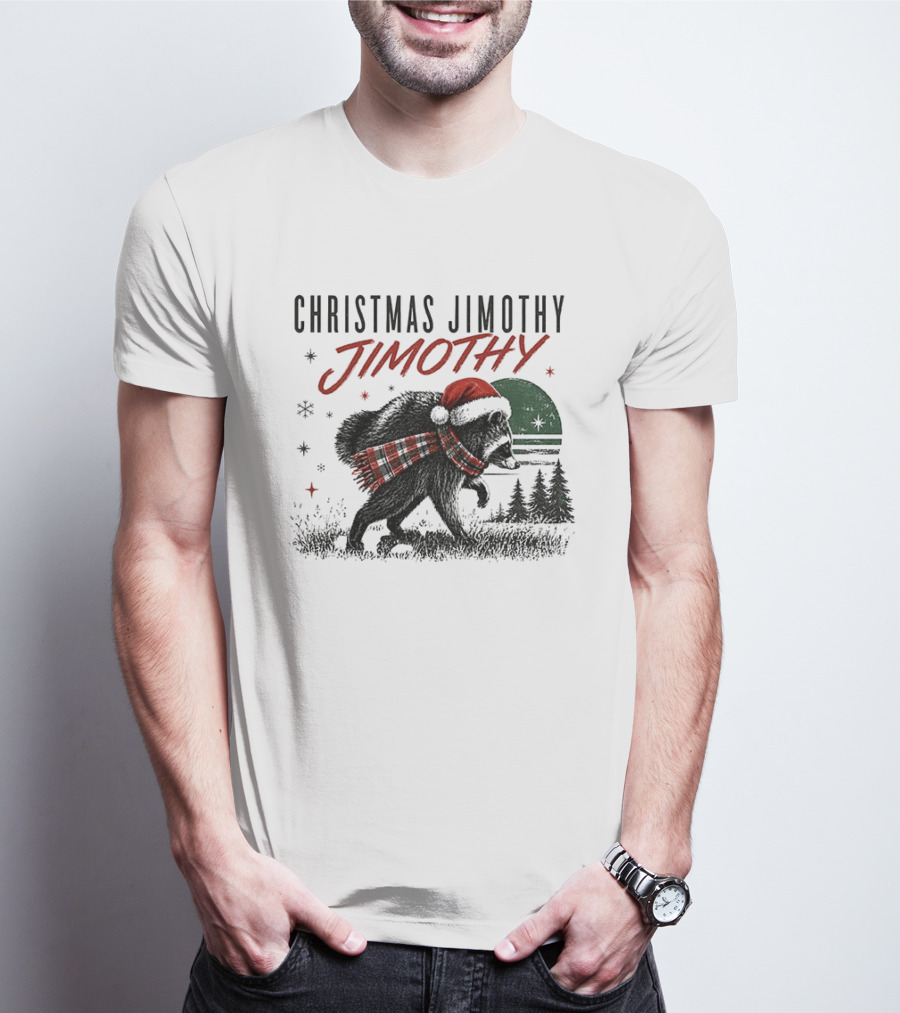 Christmas Jimothy Raccoon Holiday Trash Panda Santa Hat Festive Scarf T-Shirt