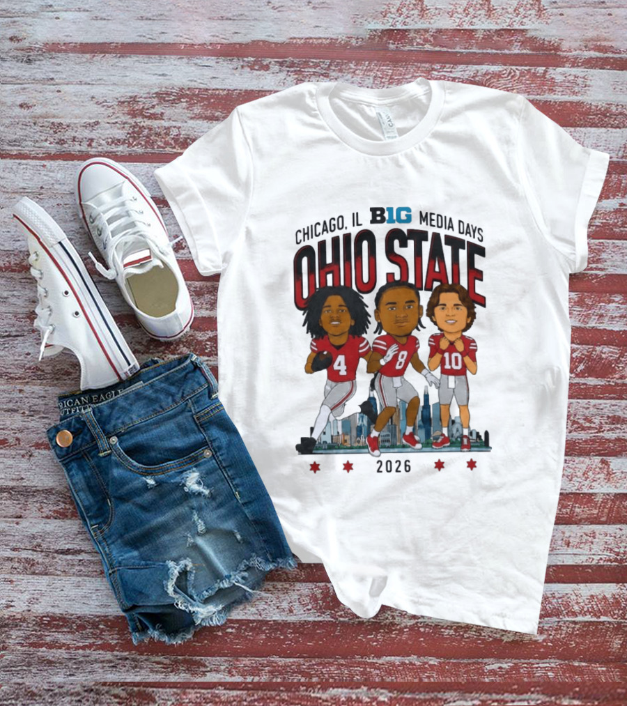 Ohio State Buckeyes Chicago IL B1G Media Days 2026 Caricatures T-Shirt