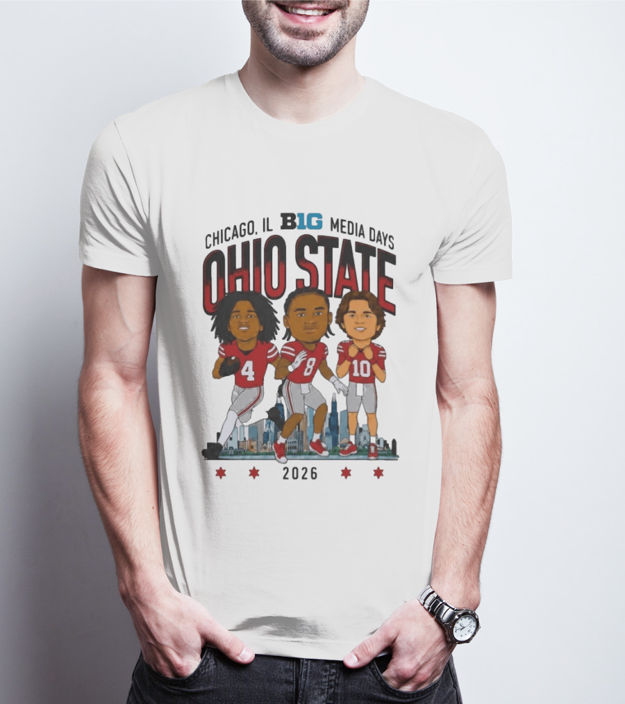 Ohio State Buckeyes Chicago IL B1G Media Days 2026 Caricatures T-Shirt