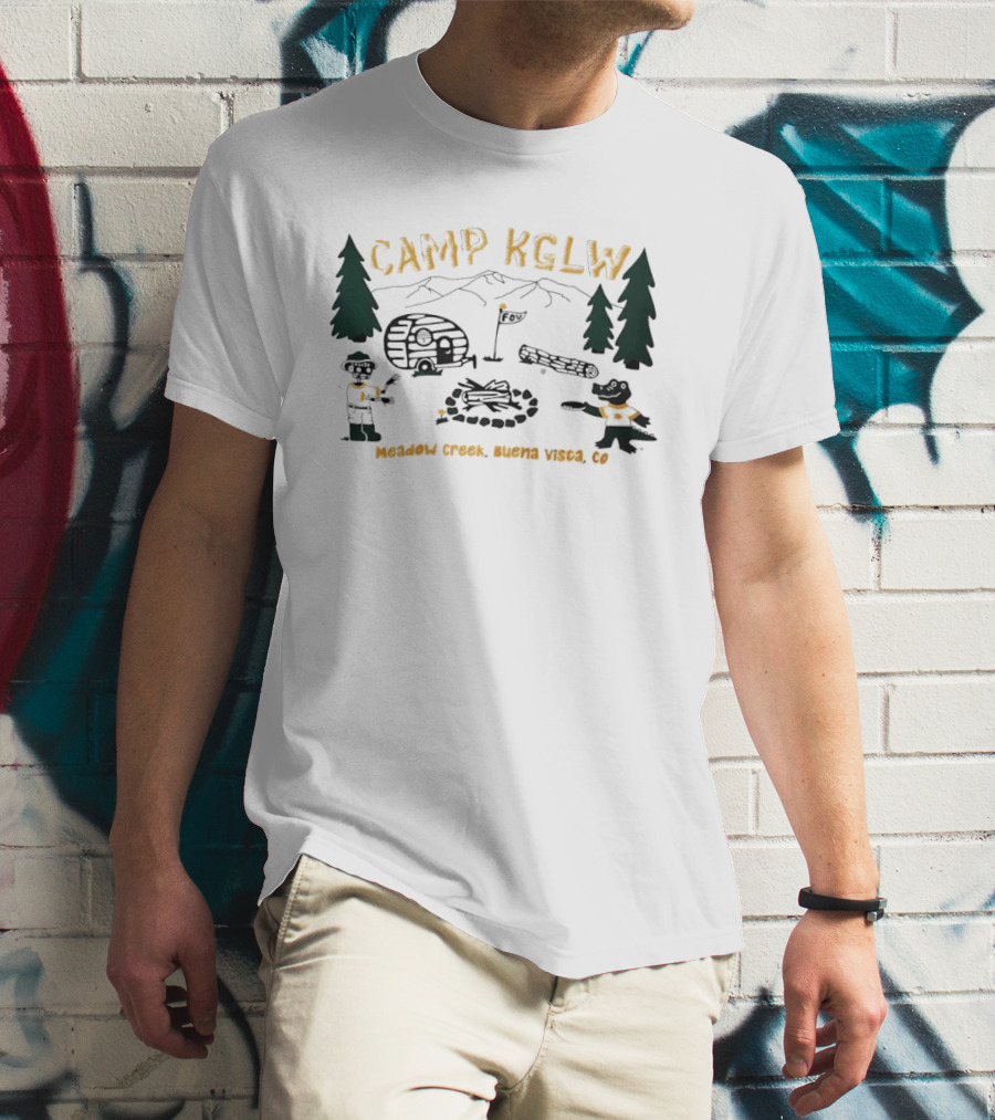 Camp KGLW Meadow Creek Buena Vista CO Skeleton Gator Camping Disc Golf T-Shirt