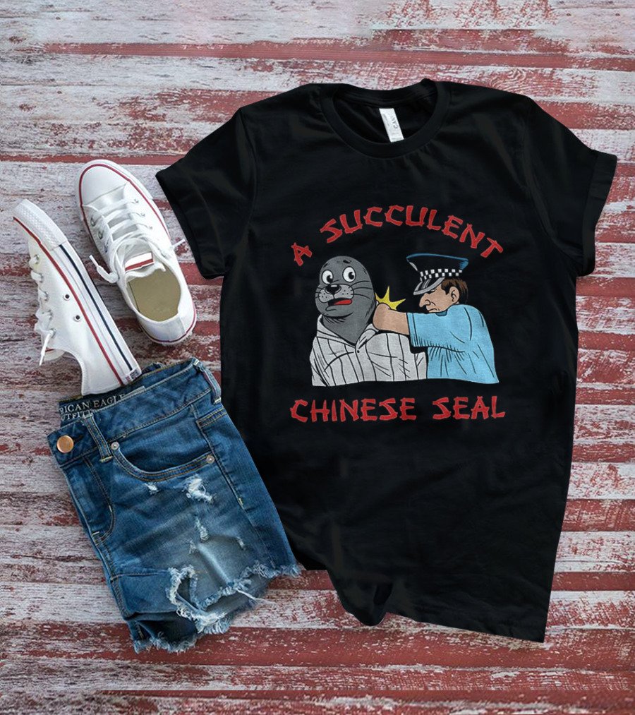 A Succulent Chinese Seal Cartoon Police Officer Humor T-Shirt