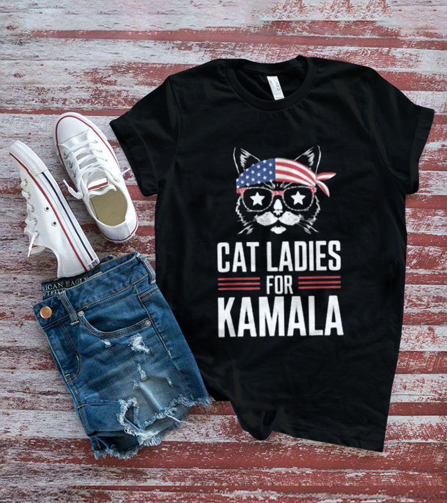 Cat Ladies For Kamala American Flag Cat 2024 President T-Shirt
