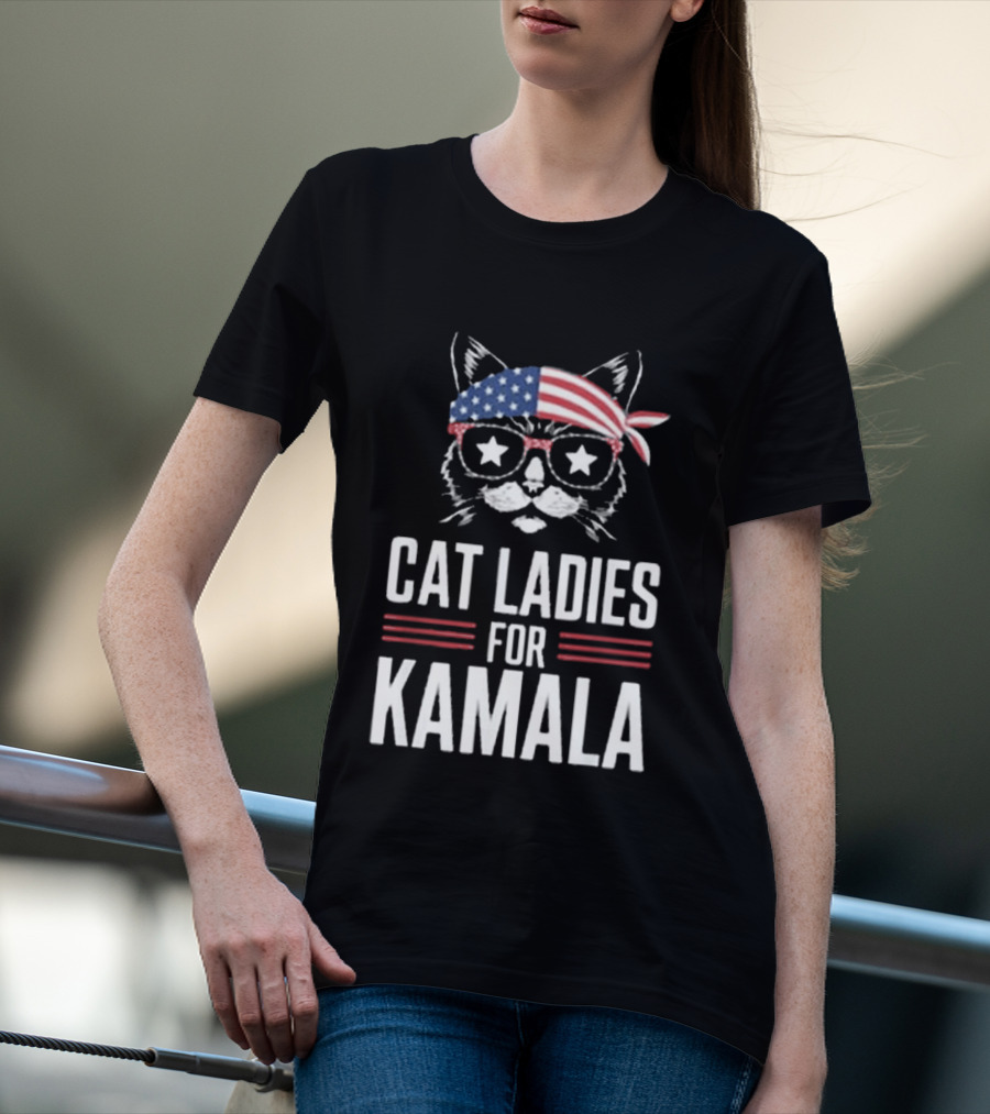 Cat Ladies For Kamala American Flag Cat 2024 President T-Shirt